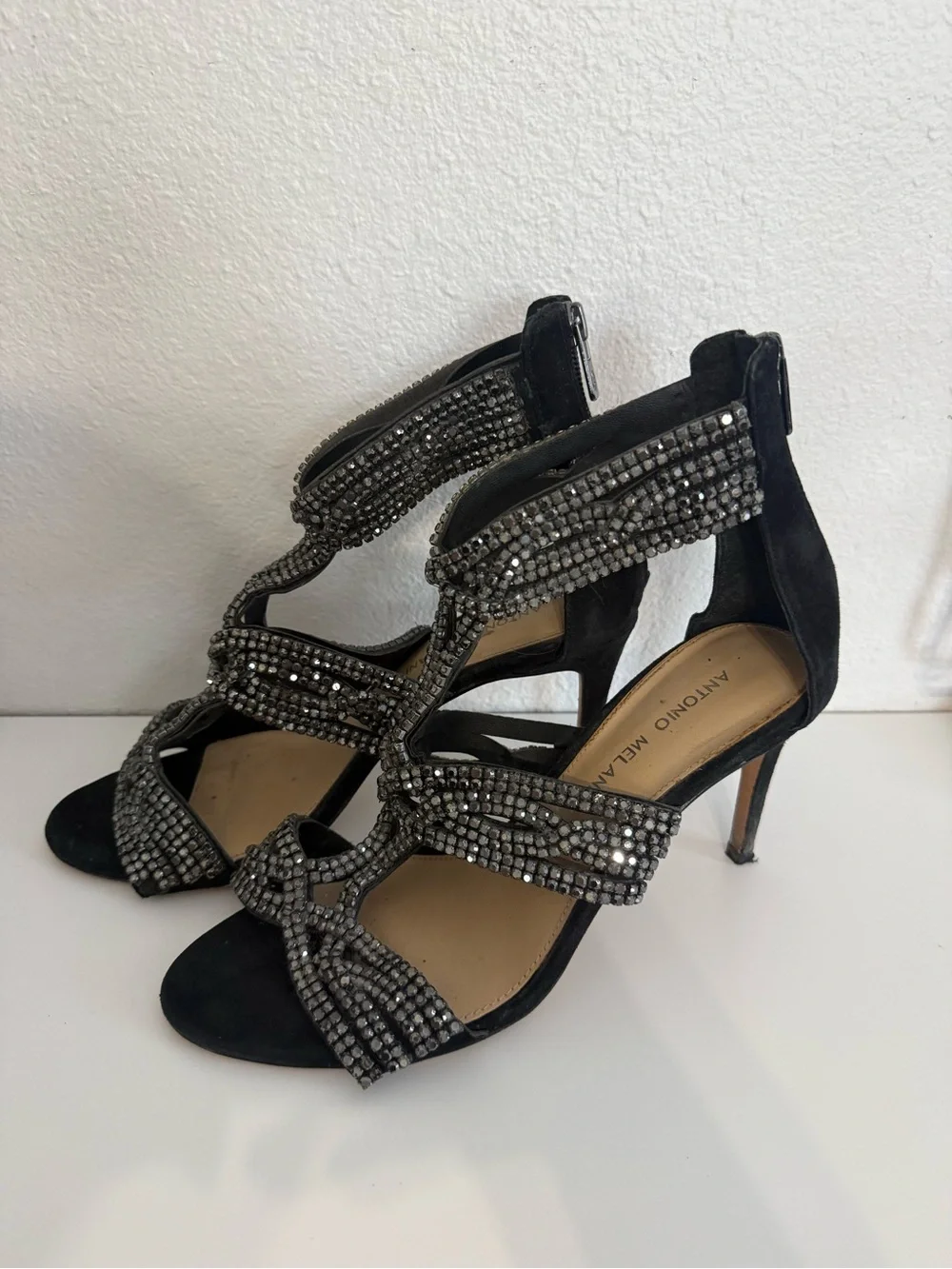 Antonio Melani Black Jeweled Strappy High Heel Sandals